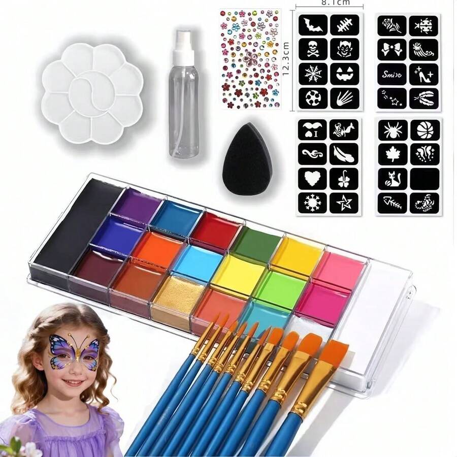 20 Colors Face Painting Kit, Oil-Based Body Paint Set With Full Tools, Vibrant Colors Suitable For Halloween, Christmas, Carnival Party, Performance, Sports Events, Cosplay
