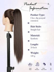 Ponytail Extension,24" Claw Clip In Ponytail Long Straight Pony Tails Hair Extensions Synthetic Hairpiece For Women - Multicolor - View 2