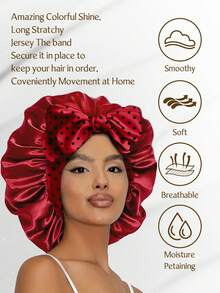 1pc Silk Sleep Cap With Drawstring, Satin Lining, Soft Elastic Band Silk Sleep Hat, Suitable For Curly Hair (Random Print Pattern) Sleep Bonnet - Black NPSM73 - View 18