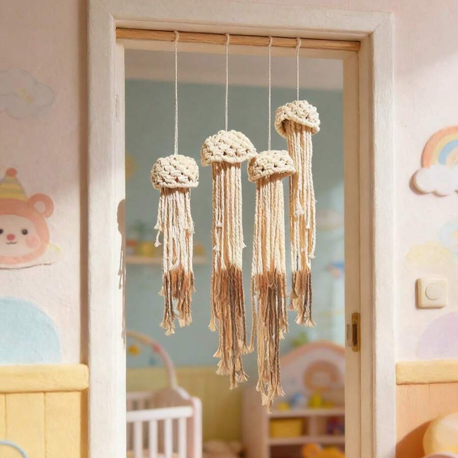1pc Macrame Wall Hanging, Bohemian Handwoven Aerial Decor, Indoor Outdoor Tassel Ornament, Suitable For Various Scenes - Beige - View 1