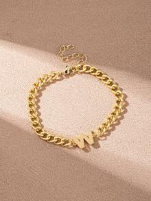 1pc Minimalist Stainless Steel Letter A-Z Bracelet, Fashionable Daily Wear Gift For Friends - Yellow Gold - View 30