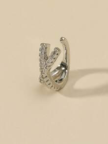 1件闪亮立方体交叉耳夹，镀金无耳洞耳夹，精致简约软骨耳环，女士款 - 銀色 - 查看 3