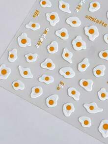 1pc Embossed Fried Egg Nail Art Sticker, Minimalist Sweet Cute Cartoon Pattern, Popular Nail Decor Sticker, Waterproof Long-Lasting Easy To Apply DIY Nail Art Accessory - Multicolor - View 3