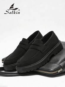 Salkin Giày lười nam thiết kế tối giản, giày casual tiện dụng, đế dày, chất liệu da lộn, màu trơn mềm mại. Sang trọng với giá cả phải chăng cho cuộc sống hiện đại. Giày công sở mũi tròn mềm mại, thoải mái, đế cao su thanh lịch, thích hợp cho các cặp đôi, đi chơi, công viên, tiệc tùng, đám cưới, kỳ nghỉ. Khuyến nghị nên chọn lớn hơn một size. - màu đen - Xem 8