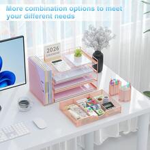 Detachable Four-Tier Desktop Storage Rack/File Holder; Drawer-Style Metal Perforated Storage Rack/File Frame For Archives And Documents; Wrought Iron Metal Desktop Office Supplies Stationery Document Frame; File Rack Storage Shelf; 4-Tier Metal Mesh Office Supplies Paper Organizer; Multi-Layer Desktop File Rack/Wrought Iron Office Stationery Storage Rack. - Sets - View 7