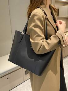 女士日常通勤时尚多功能手提包，女士手提包，优雅女士手提包，时尚女士手提包，大容量手提包 - 黑色 - 查看 4