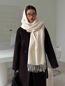 Plain Thick Winter Pashmina Scarf 250g With Fringe, Unisex, Soft And Warm - Leitoso - View 1