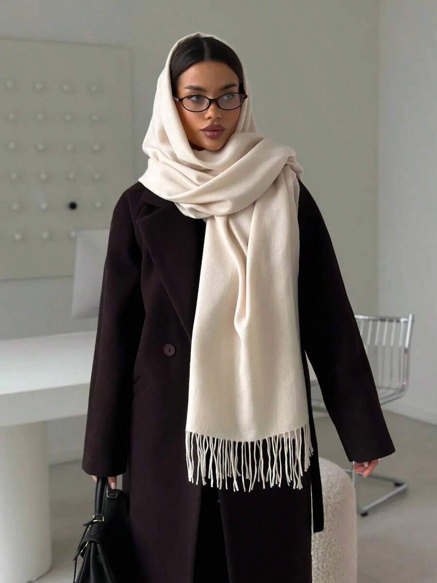 Plain Thick Winter Pashmina Scarf 250g With Fringe, Unisex, Soft And Warm - Leitoso - View 1