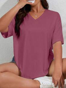 SUPEKYKO Damen Oversize T-Shirt in Große Größen - Locker sitzender Fitness-Top, geeignet für Fitness, Yoga und Freizeitbekleidung | Ganzjährig Sommersport - Heißes Pink - Übersicht 5