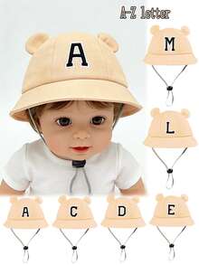 1 pieza Sombrero ajustable y transpirable para niños con 26 letras personalizadas, sombrero de cubo para protección solar en la playa, adecuado para actividades al aire libre, uso diario y como regalo de cumpleaños para niñas pequeñas y bebés - Caqui - Ver 1