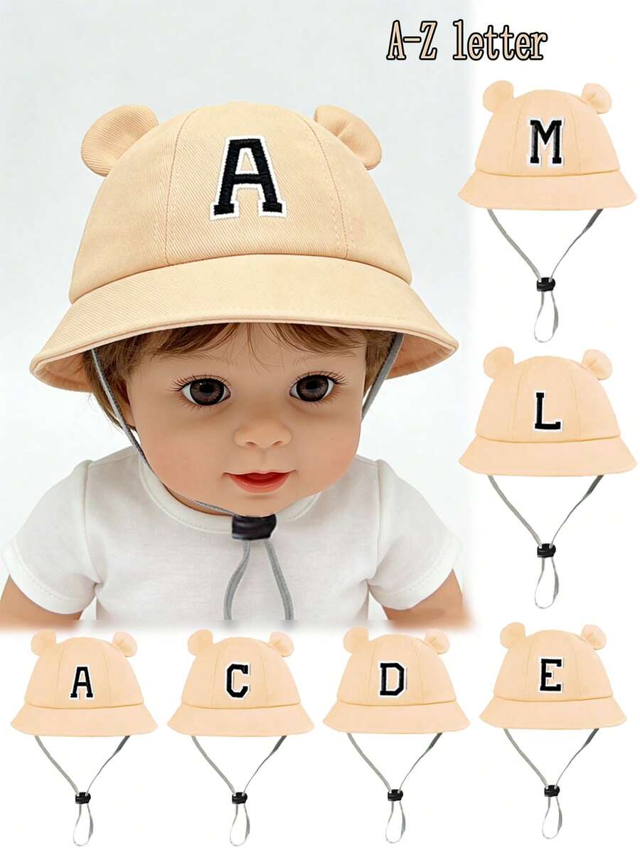 1 pieza Sombrero ajustable y transpirable para niños con 26 letras personalizadas, sombrero de cubo para protección solar en la playa, adecuado para actividades al aire libre, uso diario y como regalo de cumpleaños para niñas pequeñas y bebés - Caqui - Ver 1