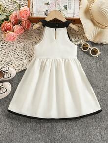 1 pezzo Vestito casual e carino da ragazza con fiocco e contrasto di colori, stile principessa a-line, adatto per uso all'aperto, ritorno a scuola, spiaggia, viaggi in famiglia, feste di compleanno, primavera/estate - Albicocca - Visualizzare 3