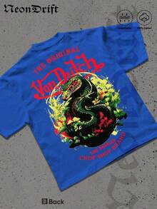 NeonDrift Double-Sided Printing Men's T-Shirt Men's Short-Sleeve T-Shirt100% Cotton Fabric Soft & Skin-Friendly Unisex Style Gifts For Spring Festival, Valentine's Day, St. Patrick's Day & World Cup-Van Dutch Dragon Print Men T Shirt Classic Americana Style Graphic Tee Streetwear Fashion Casual Wear For Car Enthusiasts And Vintage Culture Lovers - Blue - View 3