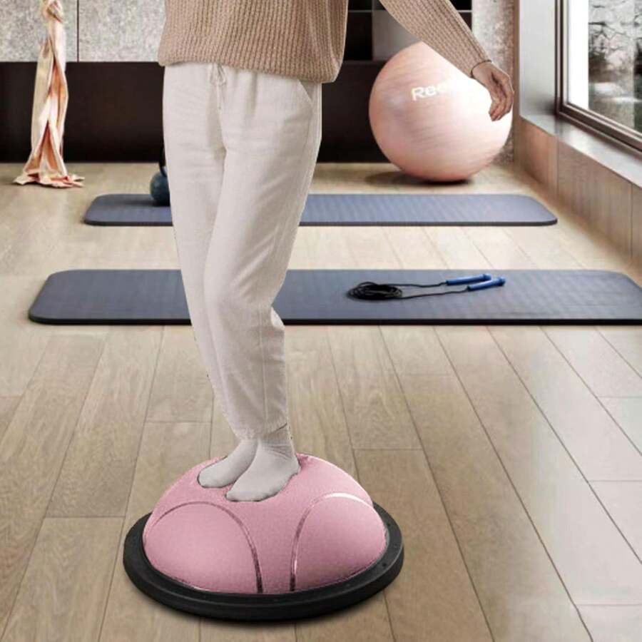Home Fitness Equipment, Bosu Ball, Home Fitness Gear For Stability Balls, 22.5-Inch/27.2-Inch/31.5-Inch Fitness Ball Balance Trainer, Exercise Stability Ball, Half-Round Balance Ball Strength Training Equipment For Aerobic And Core Training (Multiple Colors Available) - 粉色 - 查看 1