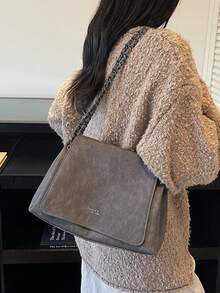 1 pezzo Nuova borsa a tracolla incrociata con catena intrecciata da donna per autunno/inverno, adatta per ufficio, pendolarismo, shopping, vacanze, viaggi, uso quotidiano - nero - Visualizzare 3