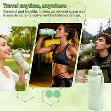 Collapsible Silicone Travel Water Bottle 20oz (600ml), Reuseable Leakproof BPAs Free Foldable Sports Bottle, With Carrying Strap - Màu xanh nhạt - Xem 7