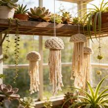 1pc Macrame Wall Hanging, Bohemian Handwoven Aerial Decor, Indoor Outdoor Tassel Ornament, Suitable For Various Scenes - Beige - View 6