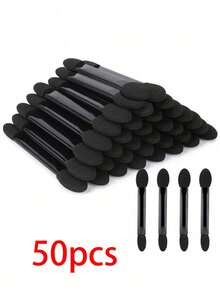 200 piezas de brochas desechables de doble punta para sombras de ojos, brochas de delineador de ojos de doble cara, herramientas de maquillaje - Negro - Ver 13