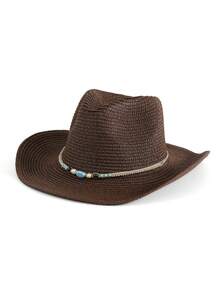 1pc Women's Wide Brim Sun Hat, Minimalist European And American Style Cowboy Straw Hat, Outdoor Casual - Straw Hat - View 13