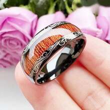 Fashion 8mm Black Stainless Steel Ring, Inlaid With Wood Grain Dripping Polish, Patterned Frame She Gave Her - Black Wood Grain Trim - View 2