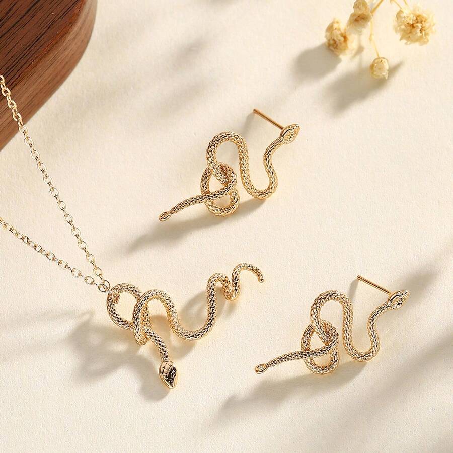 Fashionable Multi-Element Copper Alloy Zirconia Jewelry Set - High-End Set Suitable For Daily Wear And As Gifts For Festivals - Snake-shaped Jewelry Set - View 1
