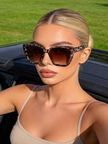 1 Pair Women's Leopard Print Element Glasses, Brown Frame, Cat Eye Shape, Fashionable Gradient Lenses, Suitable For Summer Travel And Beach Wear, An Ideal Fashion Accessory - Multicolor - View 2