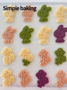 A Cute Little Rabbit-Shaped Cookie Cutter, A Cookie Stamp Featuring A Little Rabbit, Chrysanthemum And Rose Patterns, A Kitchen Parent-Child Cookie Mold, A Set Of Love Snacks-Making Tools For Giving To Mom. - View 12