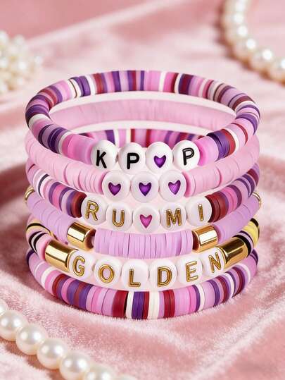 6pcs/Set Korean Bracelets, Aesthetic K-Pop Style Bracelet Accessories, Fans Birthday Gift, Perfect Gift And Fashion Cosplay Outfit Decor (Polymer Clay May Have Slight Color Difference, Colors May Vary In Different Batches)