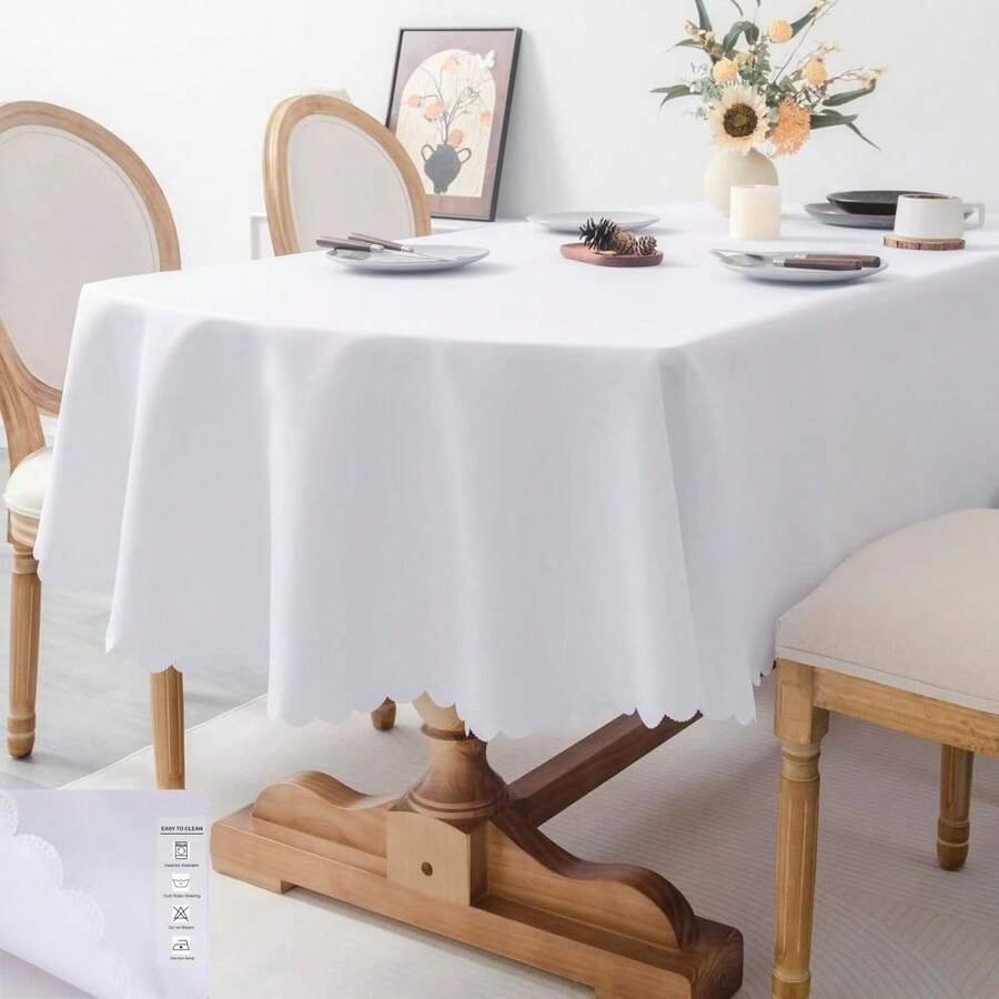 1 chiếc khăn trải bàn hình chữ nhật màu trắng, làm từ vải polyester, có thể giặt, chống nhăn và bền, có thể tái sử dụng cho nhà bếp, phòng ăn, tiệc tùng, đám cưới, cắm trại và các dịp trang trí khác. - trắng - Xem 1