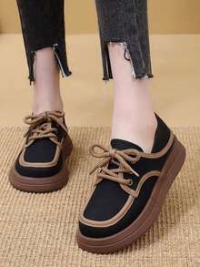 Mocasines con plataforma para mujer, suela gruesa, estilo británico, para primavera/otoño - Negro - Ver 3