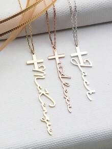 Custom Name Cross Necklaces For Women 18K Gold Plated Stainless Steel Personalized Name Cross Necklace Rapper Jewelry Hip Hop Gift - Multicolor - View 5