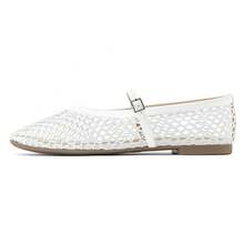 Rihero Women's Breathable Mesh Ballet Flats With Square Toe And Adjustable Buckle Strap - Casual Fishnet Design Flat Shoes - 白色 - 查看 8