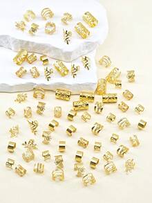 70pcs Sun & Wheat Shaped Hair Scrunchies - Bohemian Alloy Hair Clips With Sunshine & Wheat Ear Patterns, Suitable For Braids And Hair Ends - Gold - View 3