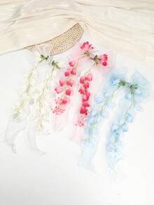 1件春夏新款网纱蝴蝶结铃兰花发夹，甜美可爱，适合女孩日常佩戴、婚礼、派对、海滩度假，发夹，爪夹 - 彩色 - 查看 3