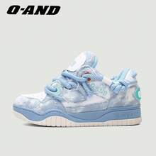 Q-AND Denim & Canvas Sneakers, New Autumn Breathable Unisex Casual Thick Sole Shoes For Students - Glacier Blue - View 3