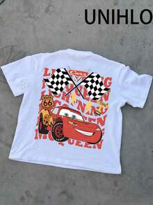 Disney McQueen Circuit 66 Print  Summer Casual Versatile Pure Cotton T-Shirt Suitable For Any Place - 白色 - 查看 5
