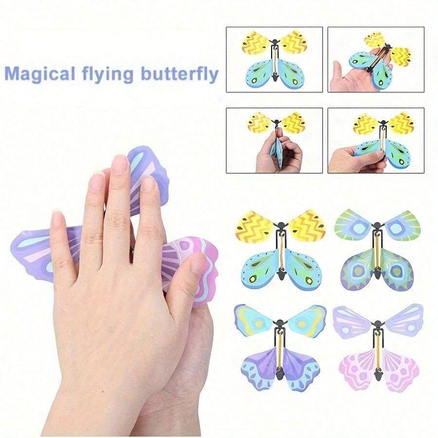 Magic Clockwork Flying Butterfly Rubber Band Powered Flying Fairy Toy Bookmark Card Surprise Gift Party Favor Magic Prop Romantic Surprise Wedding Birthday Graduation Decor - Multicolor - View 1