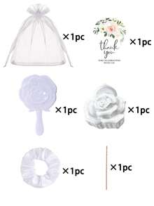 18/6/1件套婚礼派对礼品套装，优雅伴手礼套装，派对装饰，包含花朵发夹、花朵手镜、发圈、感谢卡、白色欧根纱袋，伴娘礼物，派对回礼，适合婚礼、生日、新娘送礼会，也是送给同事、朋友和家人的绝佳礼物。 - 多色 - 查看 16