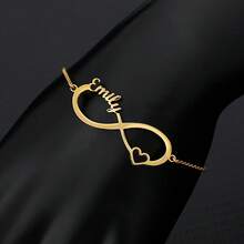 Customized Double Heart & Infinity Symbol Bracelet, Stainless Steel Personalized Wristband, Birthday Gift, Black/Silver/Gold, Fashion, Colorful, Retro, Minimalist, Unisex, Casual, Cute, Customizable, Unique, Ideal Gift For Him/Her, Boyfriend/Girlfriend, Parents, Family, Friends, Suitable For Anniversary, Birthday, Graduation, Prom, Party,Jewellery For Ladies - Multicolor - View 3
