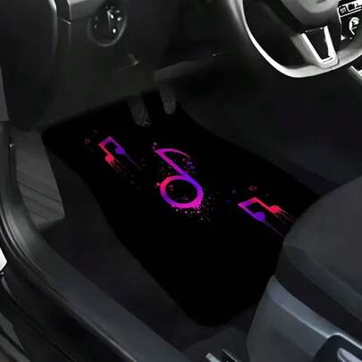 4pcs Set Colorful Music Note 2D Print Car Floor Mats, Front & Rear Carpet, Car Interior Accessories Mats, Fit For Front & Rear Seats, Washable, Fashionable Polyester Mats To Protect Car, SUV Etc. - Perfect Gift For Men & Women