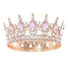 Women's Pink Crystal Crown, Women's Diamond Hair Accessories, Bridal Wedding Headband, Costume Party Birthday Ball Gift - View 7