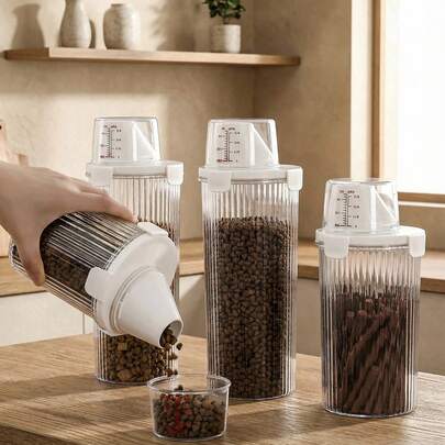 PETSIN 1pc Airtight Pet Food Storage Container, Large Capacity Transparent Cat/Dog Food Dispenser With Locking Lid, Moisture-Proof And Insect-Proof Kitchen Food Storage Box, Durable Transparent Pet Food Container For Dry Food And Treats