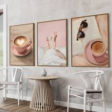 1/3pcs Pink Coffee Bar Wall Art Picture Preppy Aesthetic Prints Canvas Paintings Coffee Cup Heart Latte & Slouchy Morning Vibe Posters Girly For Bedroom Living Room Kitchen Coffee Station Decor Gift For Her Unframed - Pattern - View 1