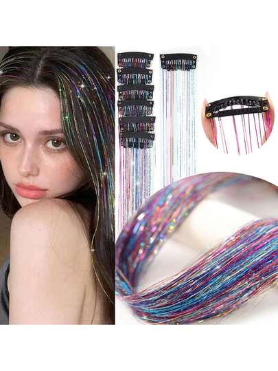 无痕接发，激光金闪丝带发片，直发合成接发，适合派对和聚会，夏季发饰，沙滩发带，时尚头带