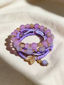 Set de 4 piezas de pulseras de joyería con cuentas de mijo - morado claro - Ver 5
