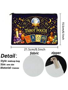 1个塔罗水晶蜡烛魔法组合化妆包，可折叠大容量化妆袋，带拉链，生日或毕业礼物，旅行包，双面印花 - 彩色 - 查看 2
