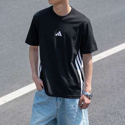 Adidas Men's Top 2026 Spring New Arrival Sporty Casual Small Logo Three Stripes Crew Neck Short Sleeve T-Shirt JY8564