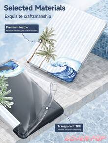 Wave & Palm Tree Pattern Protective Case, Compatible With Air 4/5 10.9", 7/8/9 10.2", (A16) 11" 11th Gen (2025), Built-In Apple Pencil Slot, Also Fits Galaxy Tab A9 11", Kindle 11th Gen 2024, Kindle Paperwhite 12th Gen 2024, Summer Pattern Protective Cover, Suitable For Back To School, Valentine's Day And Other Occasions - Multicolor - View 10