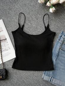 Backless Sexy Camisole Top For Women With Padded Bra, Sleeveless Cami Top, Summer Casual Black - Black - View 8