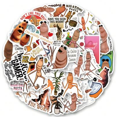 61 Pcs Marcus The Worm Stickers, Multicolor Pattern Stickers, Funny Stickers , Vintage Decorative Decals Bottles, Decorative Paper, Scrapbooking, Diary, Laptop, Bumper, Skateboard, Water Bottle, Computer, Phone Greeting Cards, Photo Albums, Furniture, Stickers